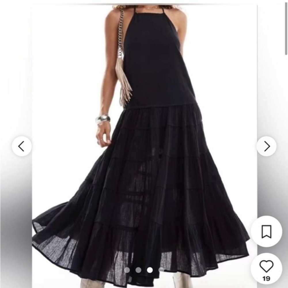 Free People Black Tiered Halter Maxi Midi Dress NWT. Ret $118 Sz Lg
